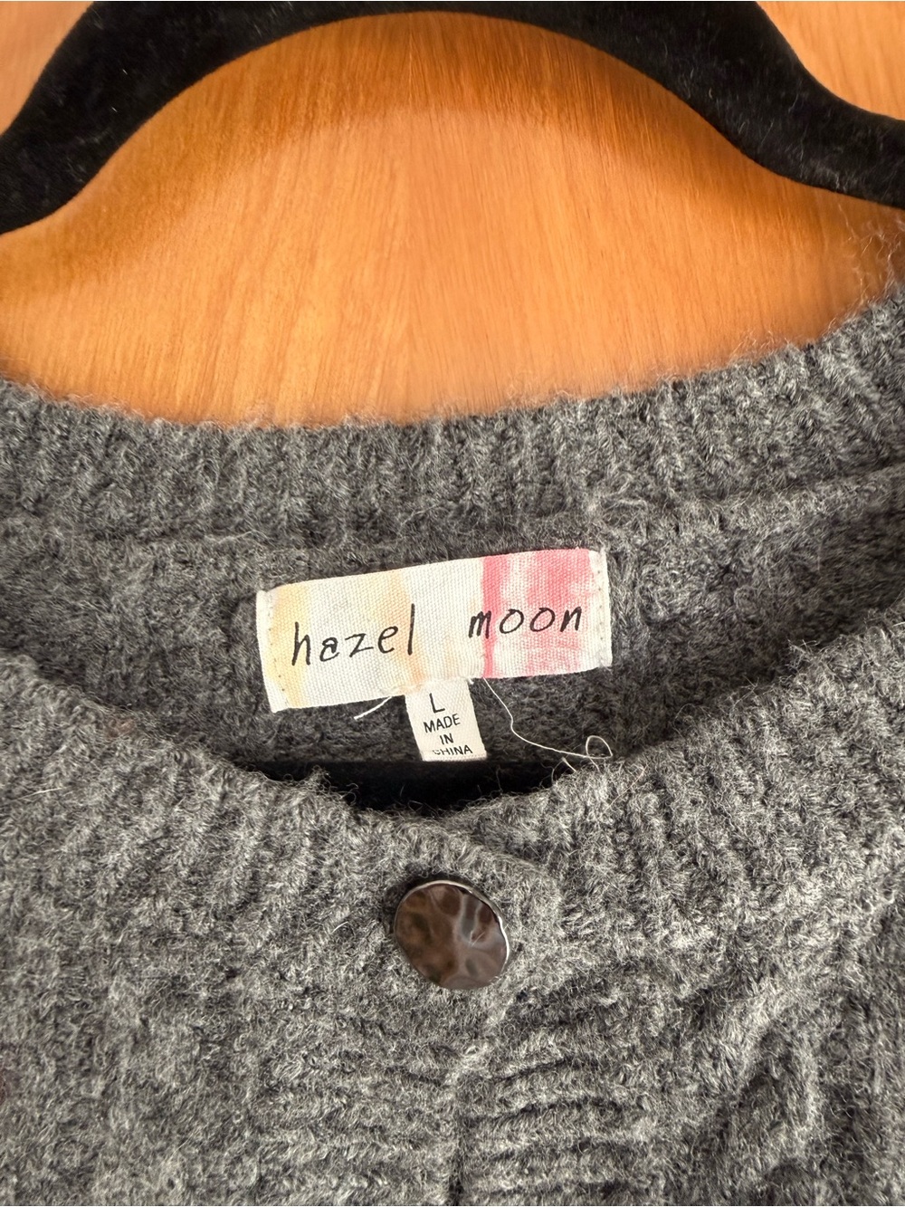 Gray Cherry-Embroidered Button-Front Sweater - Picture 3 of 3